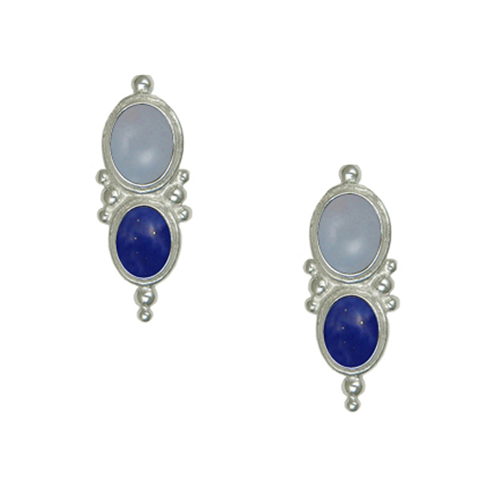 Sterling Silver Drop Dangle Earrings With Chalcedony And Lapis Lazuli